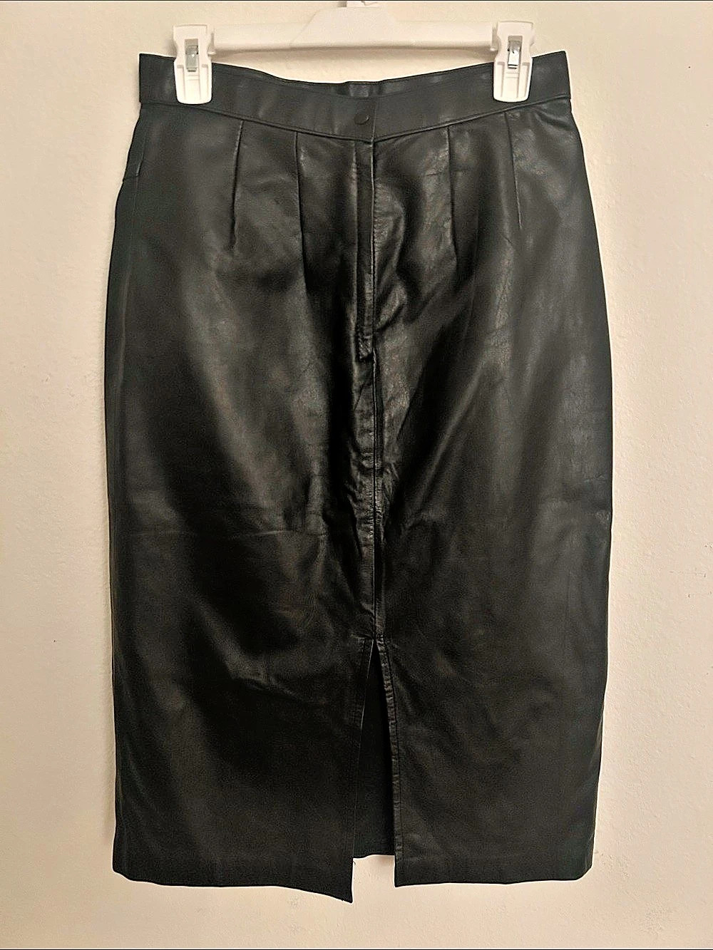 100% Genuine Leather Black Midi Pencil Skirt